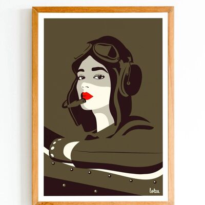 Poster Pilot - Fliegerin - Frau - Girl Power | Vintage minimalistisches Poster | Reiseposter | Reiseposter | Innenausstattung