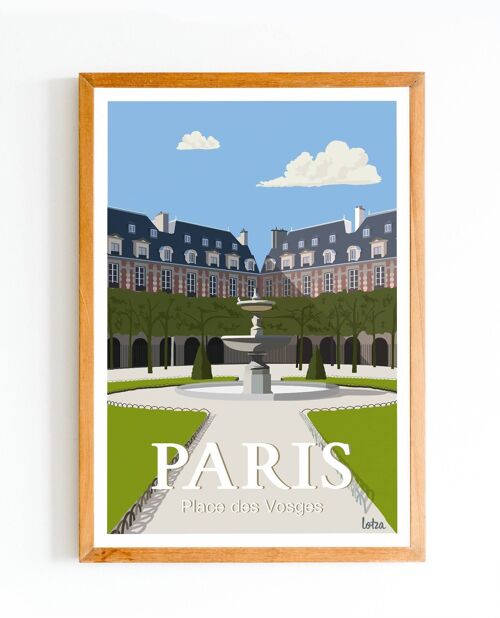 Affiche Place des Vosges - Paris | Poster Vintage Minimaliste | Affiche de Voyage | Travel Poster | Déco intérieure | Art mural