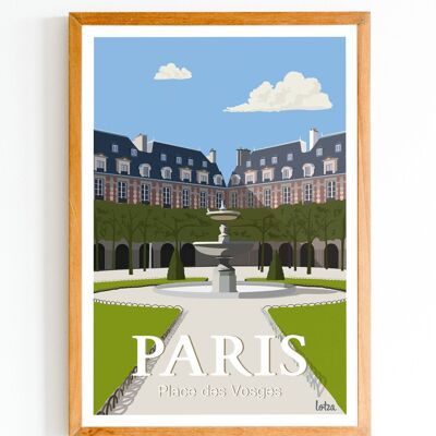 Póster Place des Vosges - París | Póster minimalista vintage | Póster de viaje | Póster de viaje | Decoración de interiores | mural