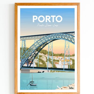 Póster Oporto - Portugal - Puente Dom-Luis | Póster minimalista vintage | Póster de viaje | Póster de viaje | Decoración de interiores