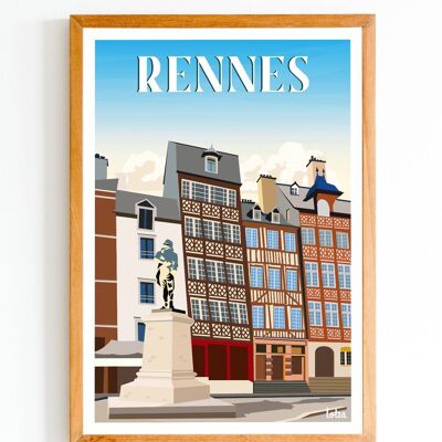Póster Rennes - Bretaña | Póster minimalista vintage | Póster de viaje | Póster de viaje | Decoración de interiores