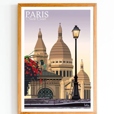 Póster del Sagrado Corazón - París - Montmartre | Póster minimalista vintage | Póster de viaje | Póster de viaje | Decoración de interiores