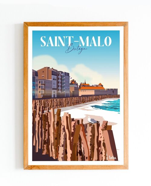 Affiche Saint-Malo - Bretagne | Poster Vintage Minimaliste | Affiche de Voyage | Travel Poster | Déco intérieure
