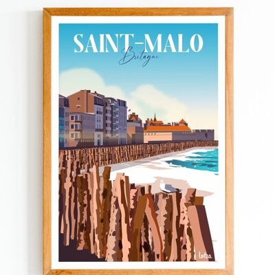 Póster Saint-Malo - Bretaña | Póster minimalista vintage | Póster de viaje | Póster de viaje | Decoración de interiores