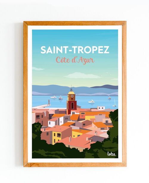 Affiche Saint-Tropez - Jet Set - Côte d'Azur | Poster Vintage Minimaliste | Affiche de Voyage | Travel Poster | Déco intérieure
