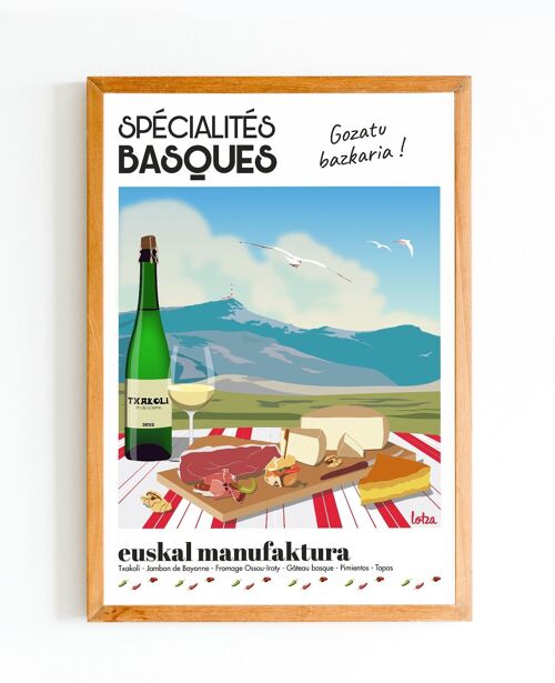 Affiche Spécialités Basques - Pays Basque, Cuisine Basque| Poster Vintage Minimaliste | Affiche de Voyage | Travel Poster | Déco intérieure