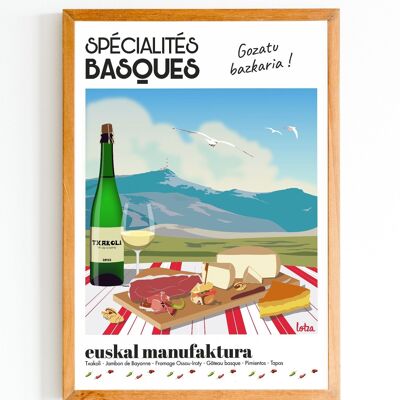Poster Baskische Spezialitäten - Baskenland, Baskische Küche| Vintage minimalistisches Poster | Reiseposter | Reiseposter | Innenausstattung