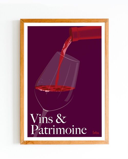 Affiche Vins & Patrimoine - Verre de Vin - Bordeaux | Poster Vintage Minimaliste | Affiche de Voyage | Travel Poster | Déco intérieure