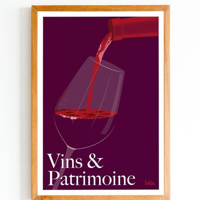 Affiche Vins & Patrimoine - Verre de Vin - Bordeaux | Poster Vintage Minimaliste | Affiche de Voyage | Travel Poster | Déco intérieure
