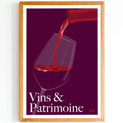 Weine & Kulturerbe-Poster – Glas Wein – Bordeaux | Vintage minimalistisches Poster | Reiseposter | Reiseposter | Innenausstattung