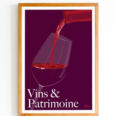 Wines & Heritage Poster - Glass of Wine - Bordeaux | Vintage Minimalist Poster | Travel Poster | Travel Poster | Interior decoration