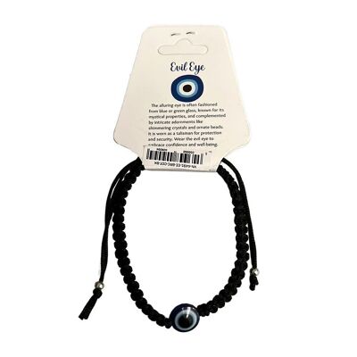 Bracelet Fil de Coton Style Ethnique Mauvais Œil, Noir