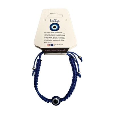 Bracelet Fil de Coton Style Ethnique Mauvais Œil, Bleu