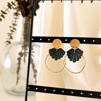 Boucles d'oreilles créoles pendantes coquillage- THEA noires