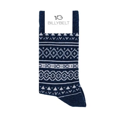 Chaussettes en coton Jacquard Bleu