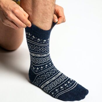 Chaussettes en coton Jacquard Bleu 4