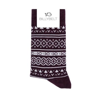 Chaussettes en coton peigné Jacquard - Bordeaux