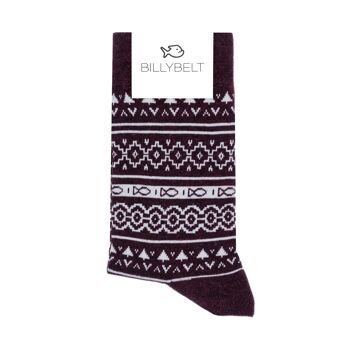 Chaussettes en coton peigné Jacquard - Bordeaux 1