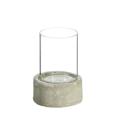 GRAY CEMENT-GLASS CANDLE HOLDER CT91844