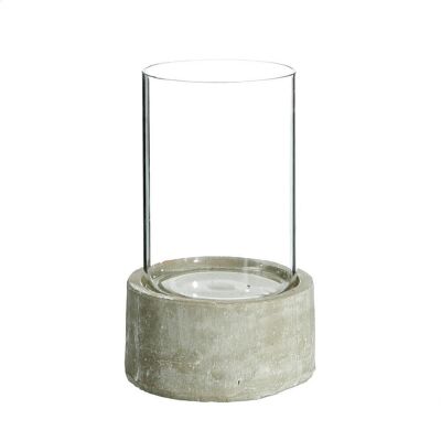 GRAY CEMENT-GLASS CANDLE HOLDER CT91846