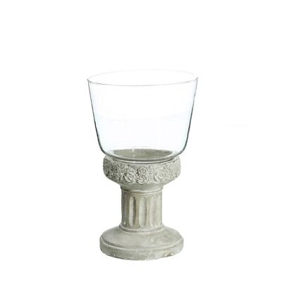 GRAY CEMENT-GLASS CANDLE HOLDER CT91849
