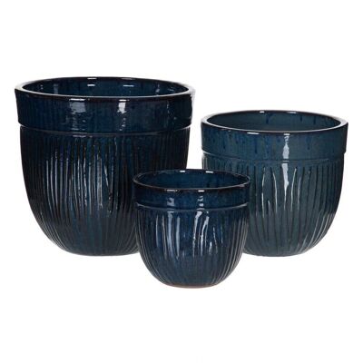 S/3 DÉCORATION PLANTES CÉRAMIQUE BLEUE CT603553