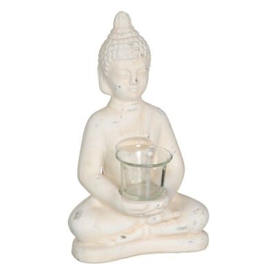 BUDDHA CANDLE HOLDER CREAM TERRACOTTA-GLASS CT100636