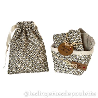 Toallitas desmaquillantes con cesta y bolsa-Kit Ventiladores "taupe"