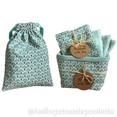 Toallitas desmaquillantes con canasta y bolsa - Kit de abanico "Lagoon"