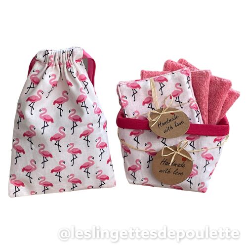 Lingettes démaquillantes avec panière et pochon-Kit Summer "flamand rose"