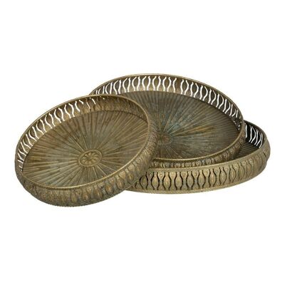 S/3 TRAYS OLD GOLD METAL DECORATION CT607377