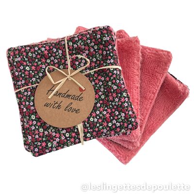 Set of 5 washable make-up removing wipes-Floral Wipes "Victoria"