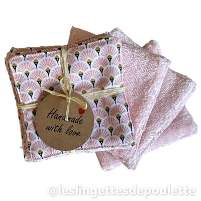 Lot de 5 lingettes démaquillantes lavables-Lingettes Eventails "rose bébé"