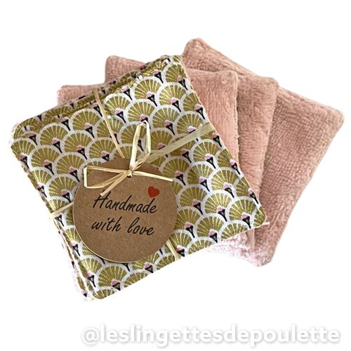 Lot de 5 lingettes démaquillantes lavables-Lingettes Eventails "or/rose"