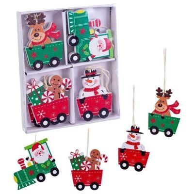 CHRISTMAS - S/8 WOODEN CARS PENDANT CT721330