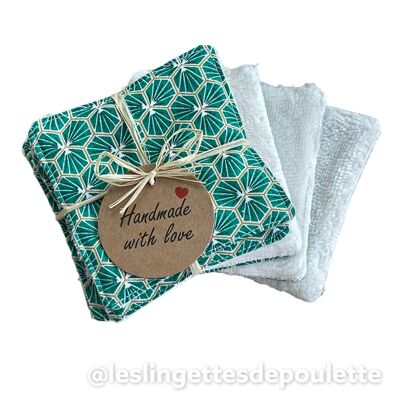 Set of 5 washable cleansing wipes-Riad "emeraude" wipes