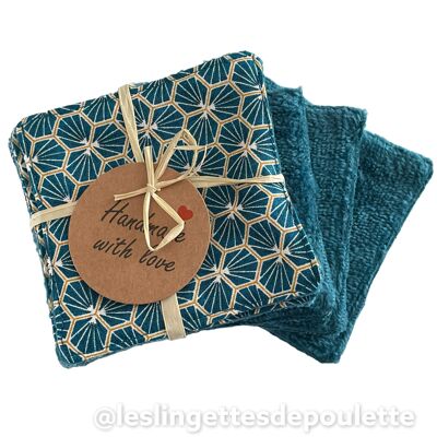 Lot de 5 lingettes démaquillantes lavables-Lingettes Riad "bleu canard"