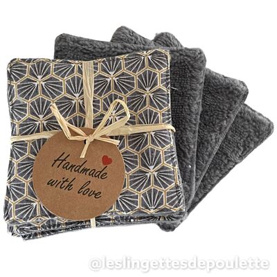 Set of 5 washable cleansing wipes-Riad "mouse gray" wipes