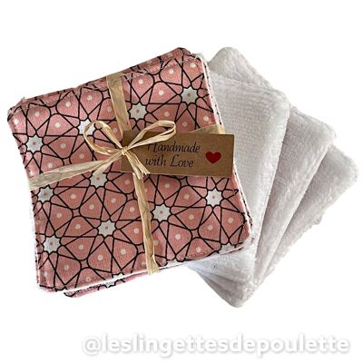 Set of 5 washable make-up removing wipes-Paquerette "rose petal" wipes