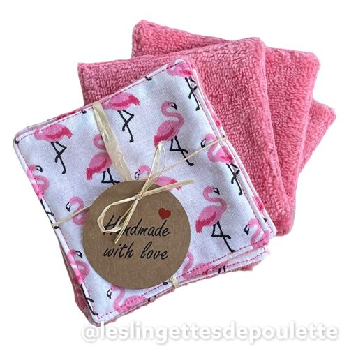 Lot de 5 lingettes démaquillantes lavables-Lingettes Summer "flamand rose"