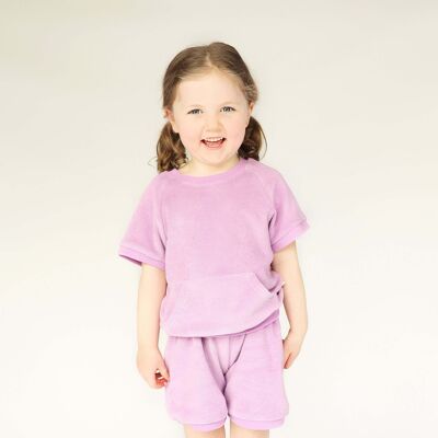 Ensembles de coton éponge d'été lilas pour enfants Shorts et t-shirts