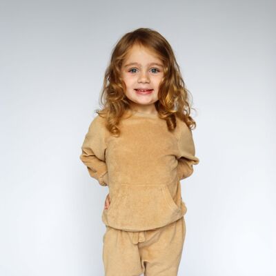Sandfarbene Sets aus Frottee-Baumwolle für Kinder, Loungewear-Trainingsanzug