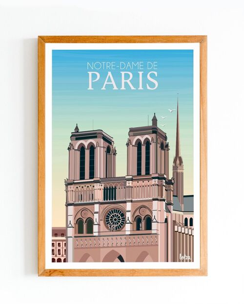 Affiche Cathédrale Notre-Dame de Paris | Poster Vintage Minimaliste | Affiche de Voyage | Travel Poster | Déco intérieure