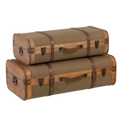 S/2 SUITCASES NATURAL-GREEN FABRIC-WOOD CT606368