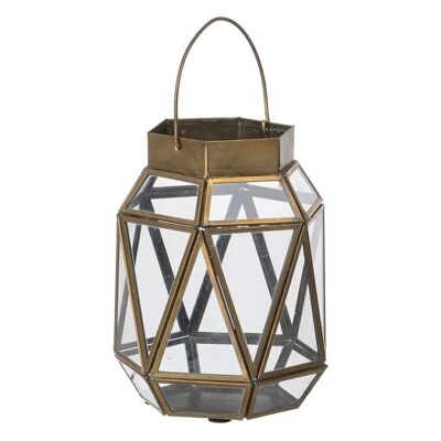 OLD GOLD CANDLE HOLDER LANTERN GLASS-METAL CT607843