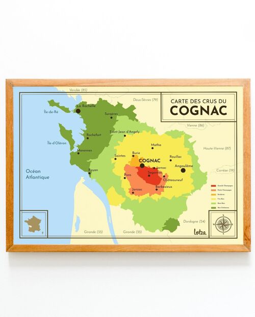 Affiche Carte des Grands Crus de Cognac | Poster Vintage Minimaliste | Affiche de Voyage | Travel Poster | Déco intérieure