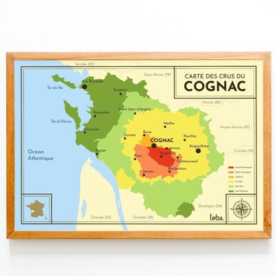 Poster Mappa di Cognac Grands Crus | Poster vintage minimalista | Poster di viaggio | Poster di viaggio | Decorazione d'interni
