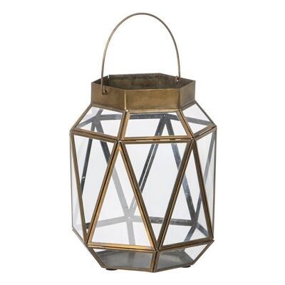 OLD GOLD CANDLE HOLDER LANTERN GLASS-METAL CT607844