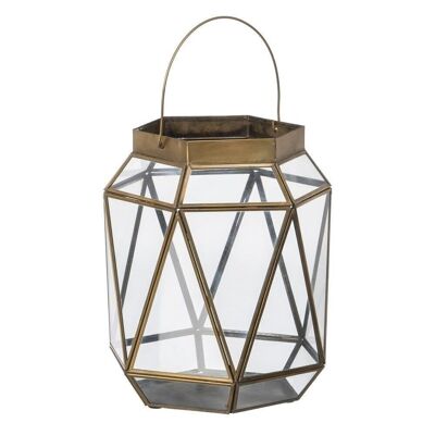 OLD GOLD CANDLE HOLDER LANTERN GLASS-METAL CT607845