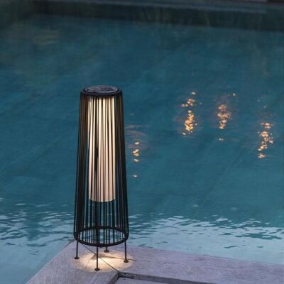 Poly rattan decorative solar table lamp black LED white WILLY H49cm
